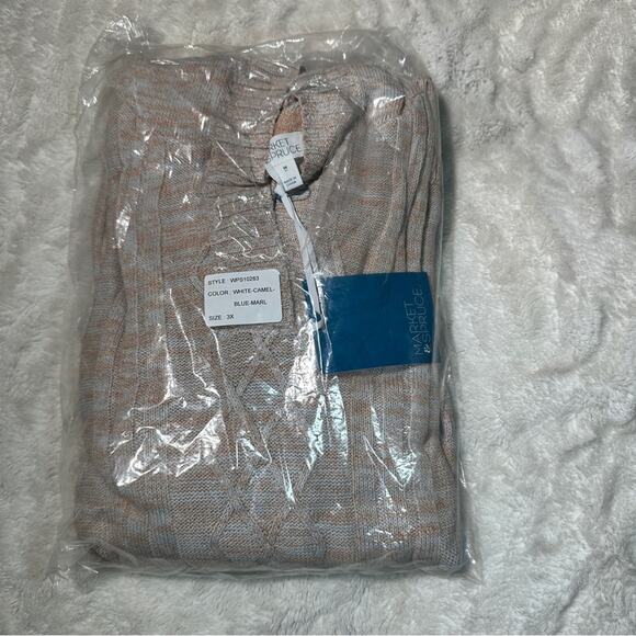 Market & Spruce Size 3X Casual Preppy Tan Neutral Cable Knit Hooded Sweater - Picture 11 of 11